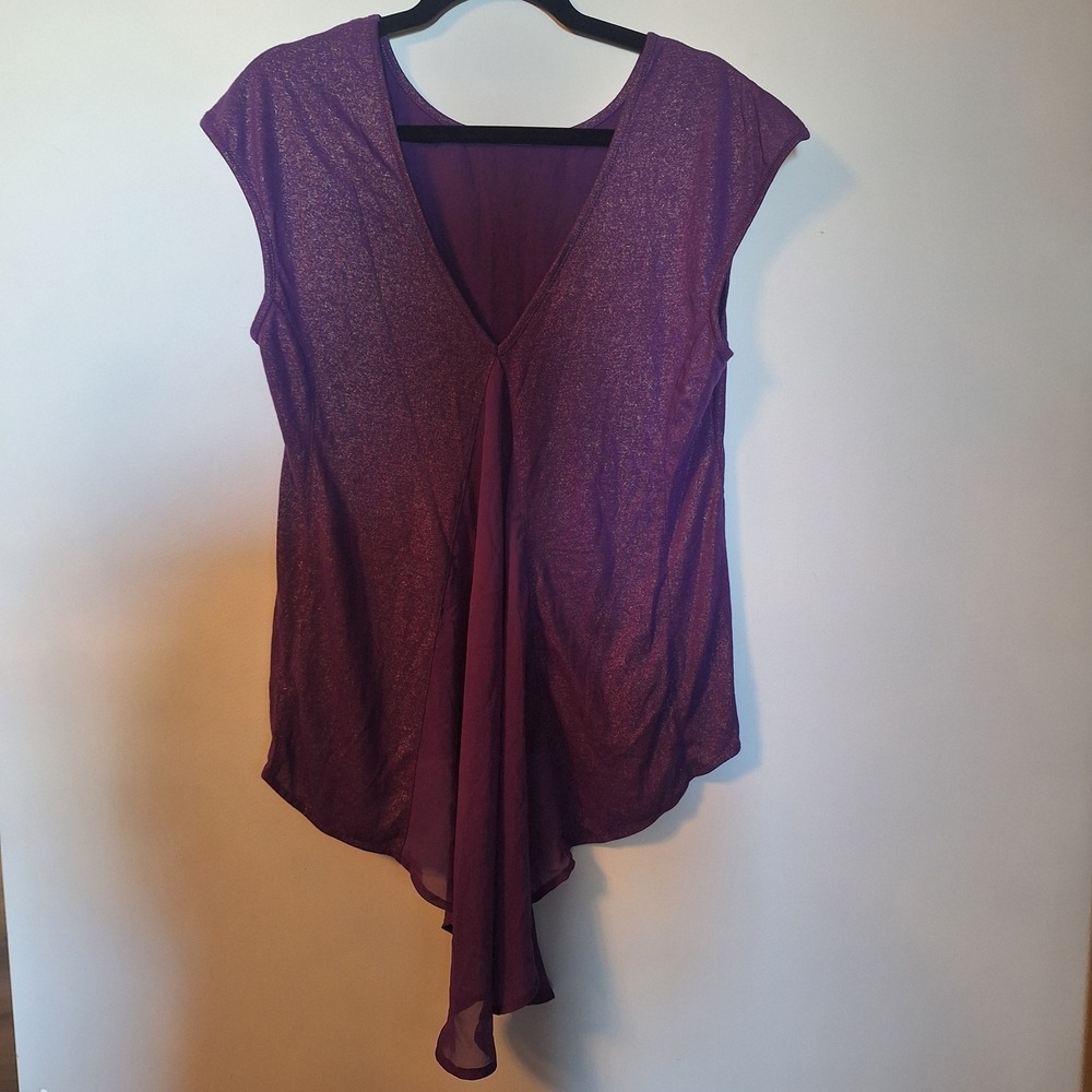 True Freedom Purple Metallic Shimmer Drape Hi-Low Top Size Large